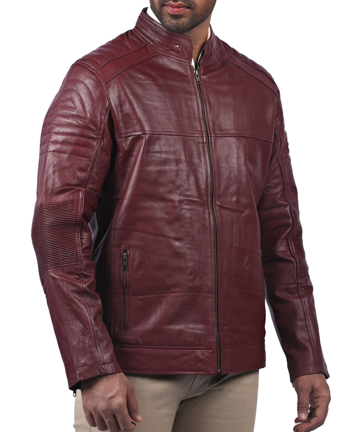 Men's maroon cafe racer jacket with zebra back print, photo 2