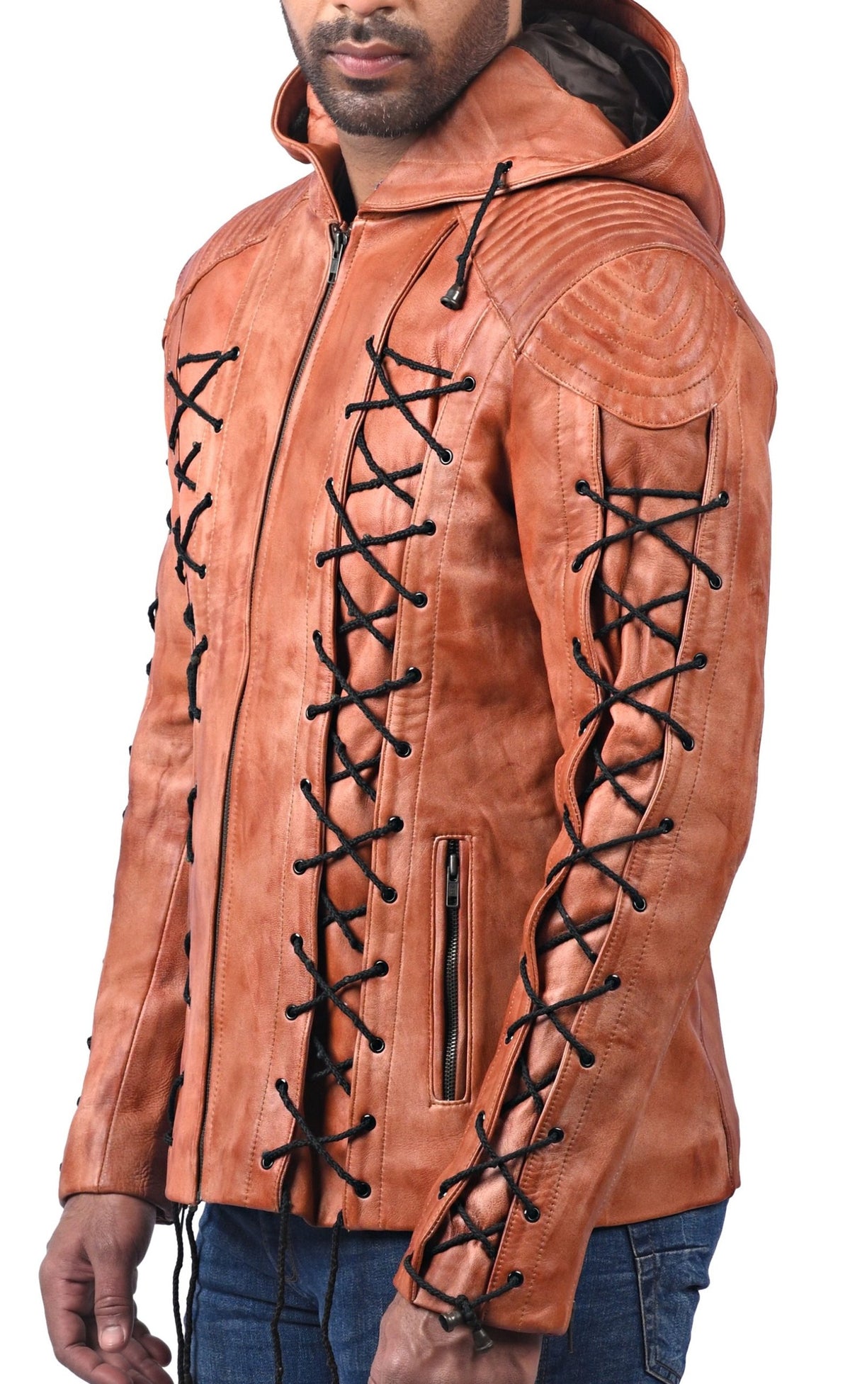 Roy Harper Arrow hooded tan waxed leather jacket, photo 3