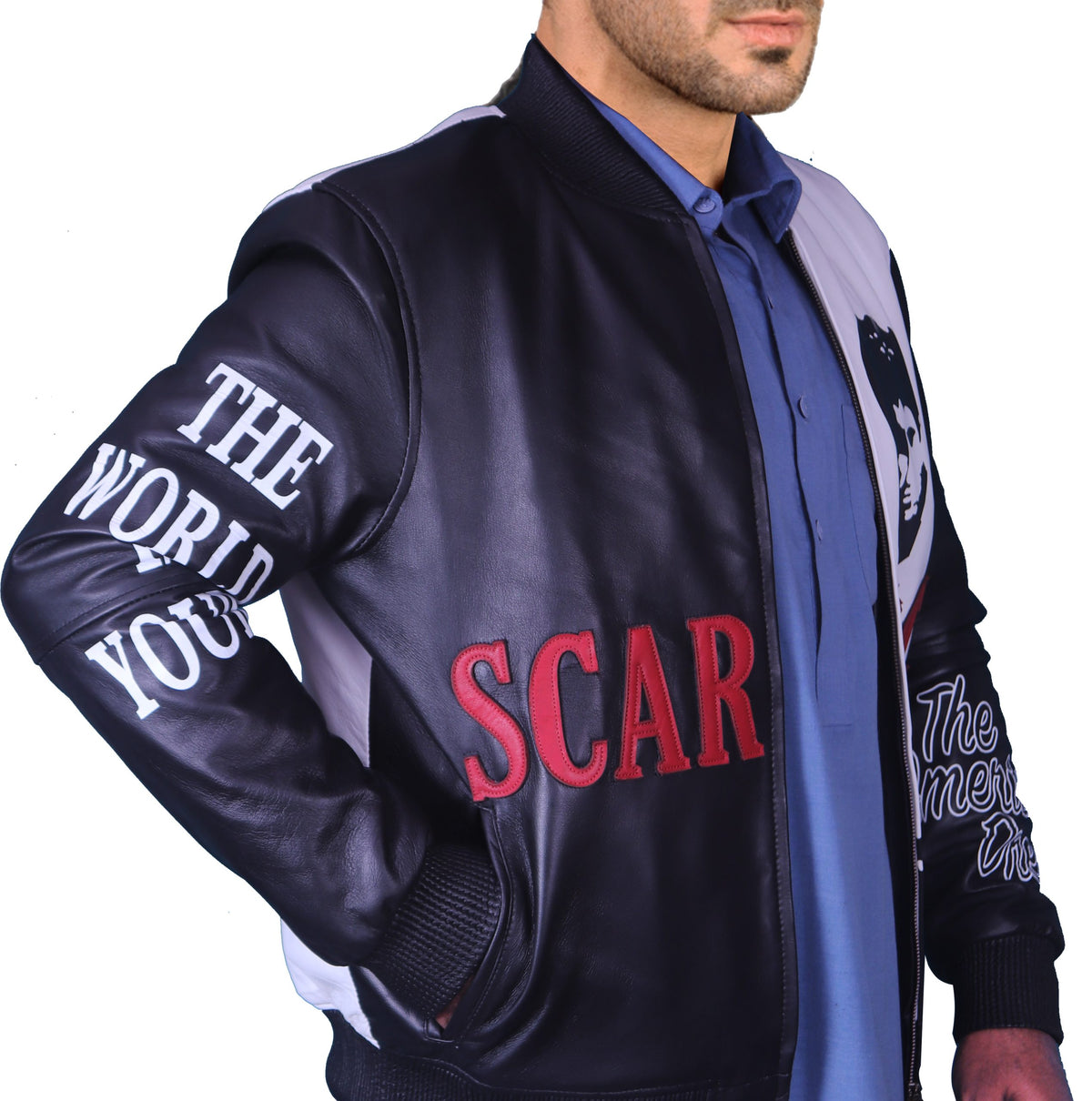 Scarface Tony Montana black and white leather jacket, photo 3