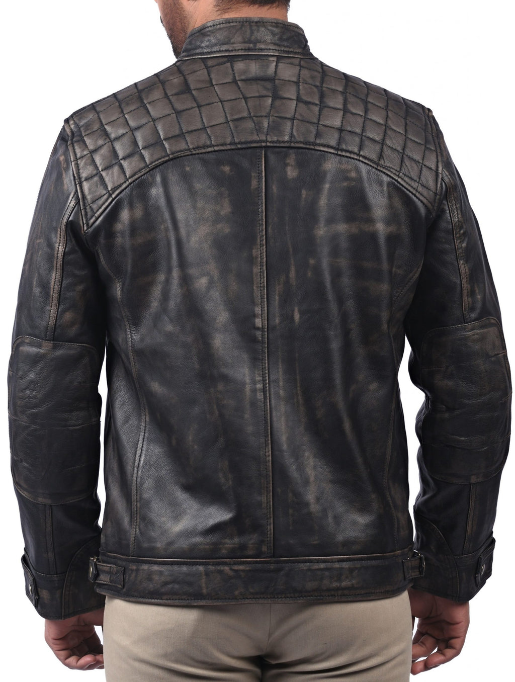 Men's black distressed cowhide cafe racer jacket, photo 2