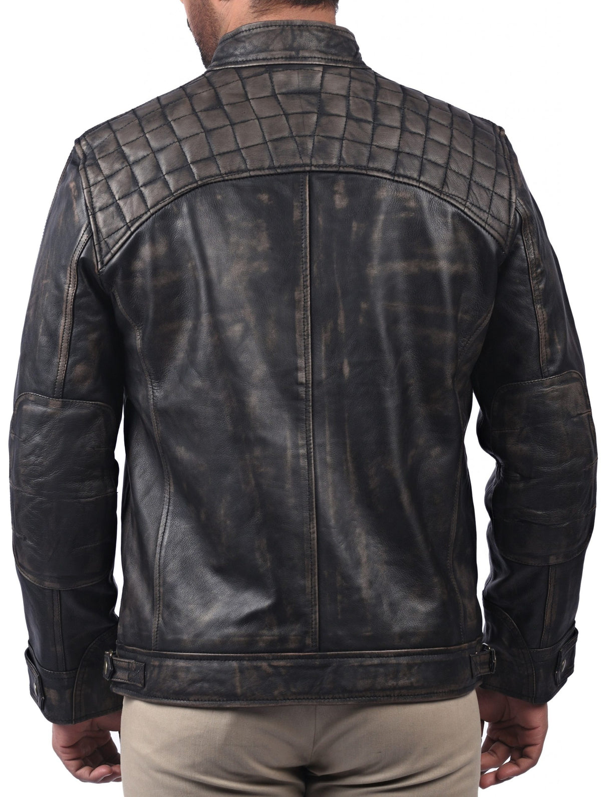 Men's black distressed cowhide cafe racer jacket, photo 2