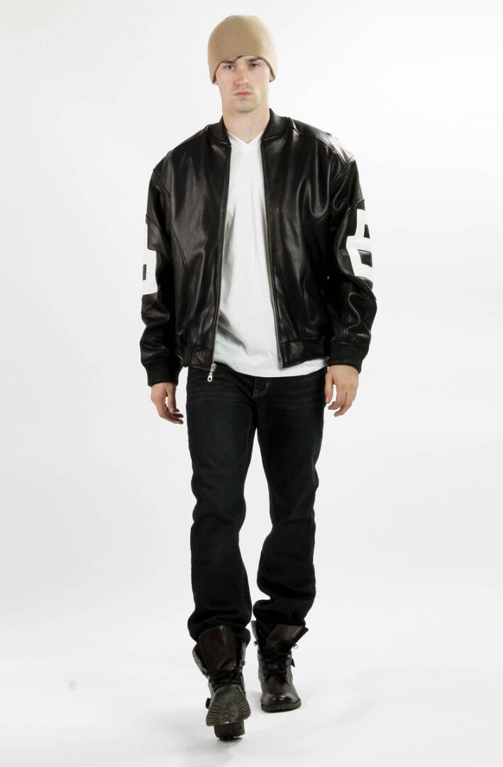Michael Hoban 8 Ball black jacket for men with white sleeve logo