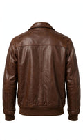 Arvo Heritage Bomber back view - vintage brown leather jacket men moto style