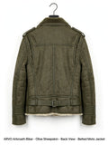 ARVO Arbroath Biker Olive Sheepskin Side Detail - Genuine Sheepskin Texture and Hardware