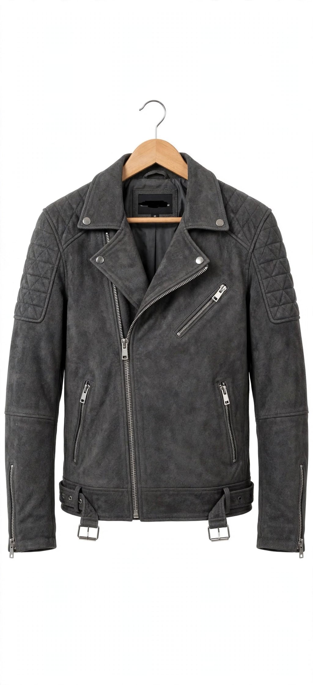ARVO Wick Biker Leather Jacket Men Charcoal Grey Sheepskin - Diamond Quilted Moto Jacket Front View