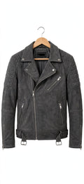 ARVO Wick Biker Leather Jacket Men Charcoal Grey Sheepskin - Diamond Quilted Moto Jacket Front View