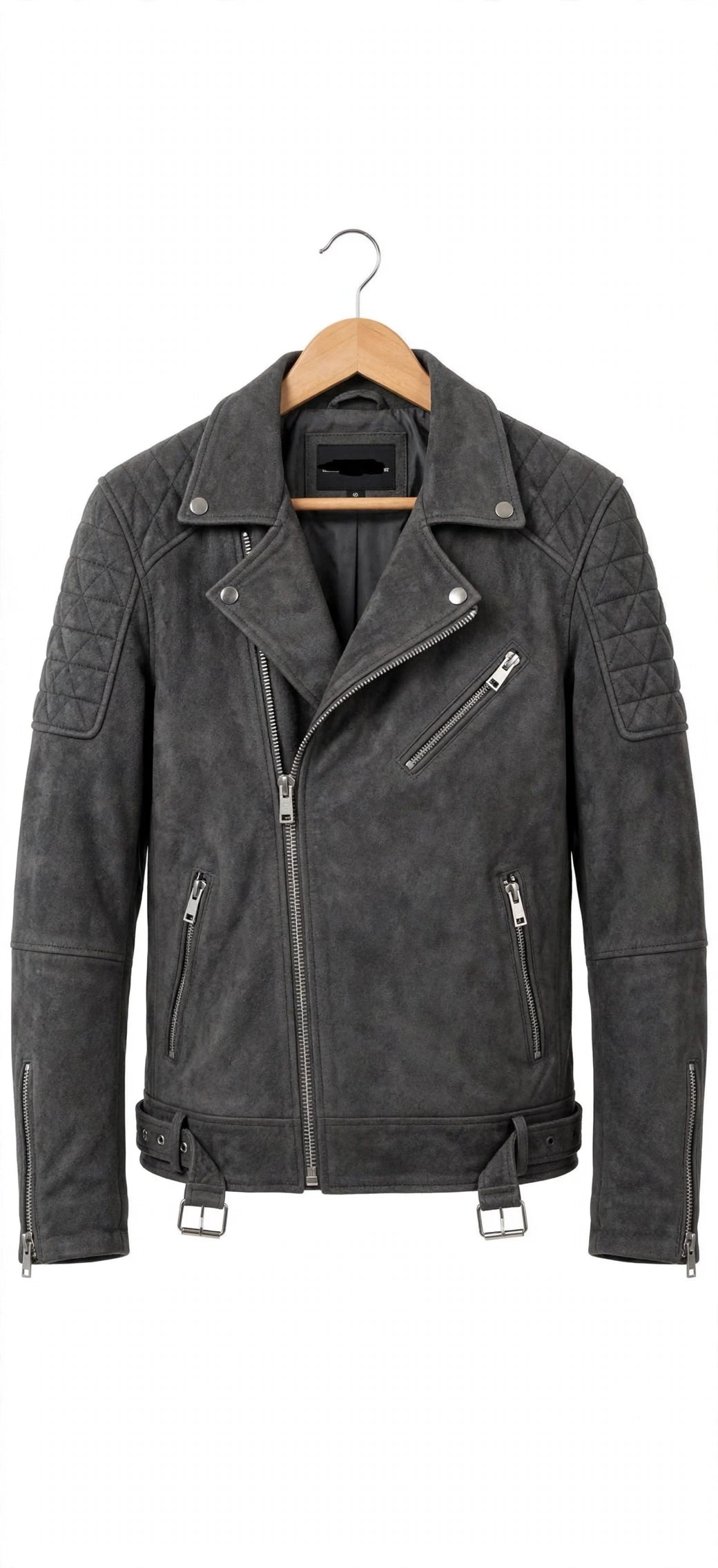 ARVO Wick Biker Leather Jacket Men Charcoal Grey Sheepskin - Diamond Quilted Moto Jacket Front View