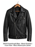 Arvo Fraserburgh Biker Leather Jacket for Men Black Goatskin Detail - Pebbled Goatskin Texture with YKK Zipper - Premium Motorcycle Jacket Hardware