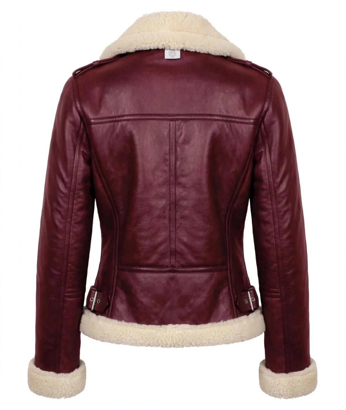 Right side view of Greenock Burgundy Sheepskin Leather Biker Jacket for Women with asymmetric zip