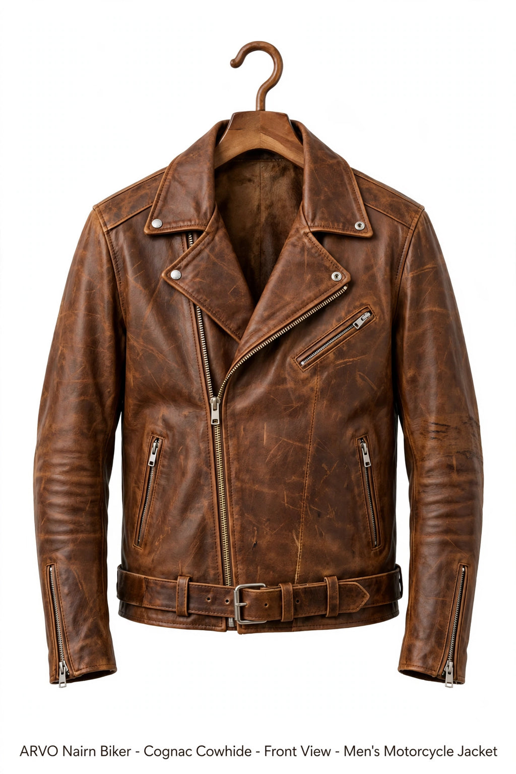 Arvo Nairn cognac cowhide leather biker jacket for men
