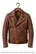 Arvo Nairn cognac cowhide leather biker jacket for men