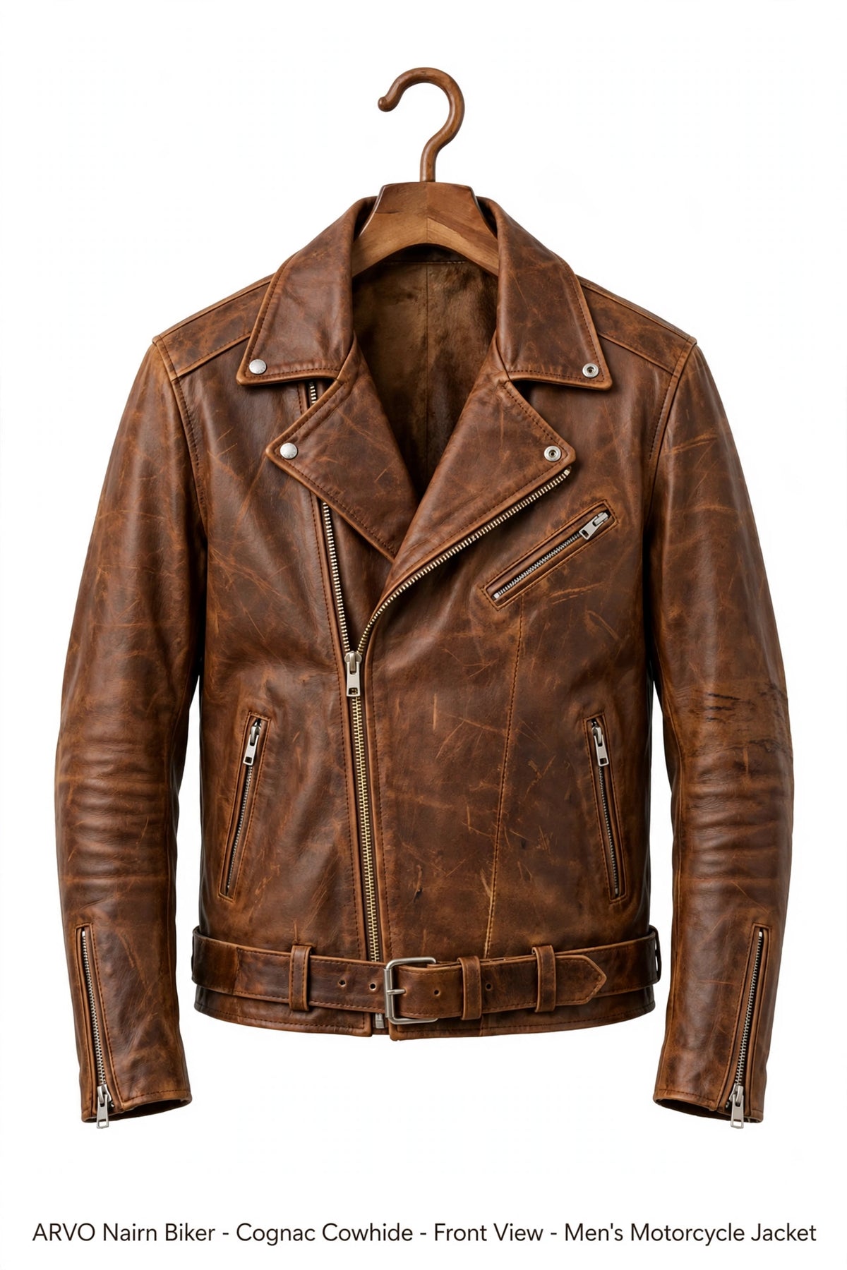 Arvo Nairn cognac cowhide leather biker jacket for men