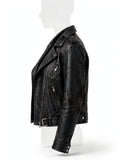 Left side view of Elgin Women's Black Cowhide Biker Leather Jacket