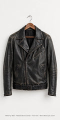 Arvo Ayr Biker Washed Black Cowhide Front View - Men's Vintage Washed Black Cowhide Motorcycle Jacket with Belt and Asymmetrical Zip