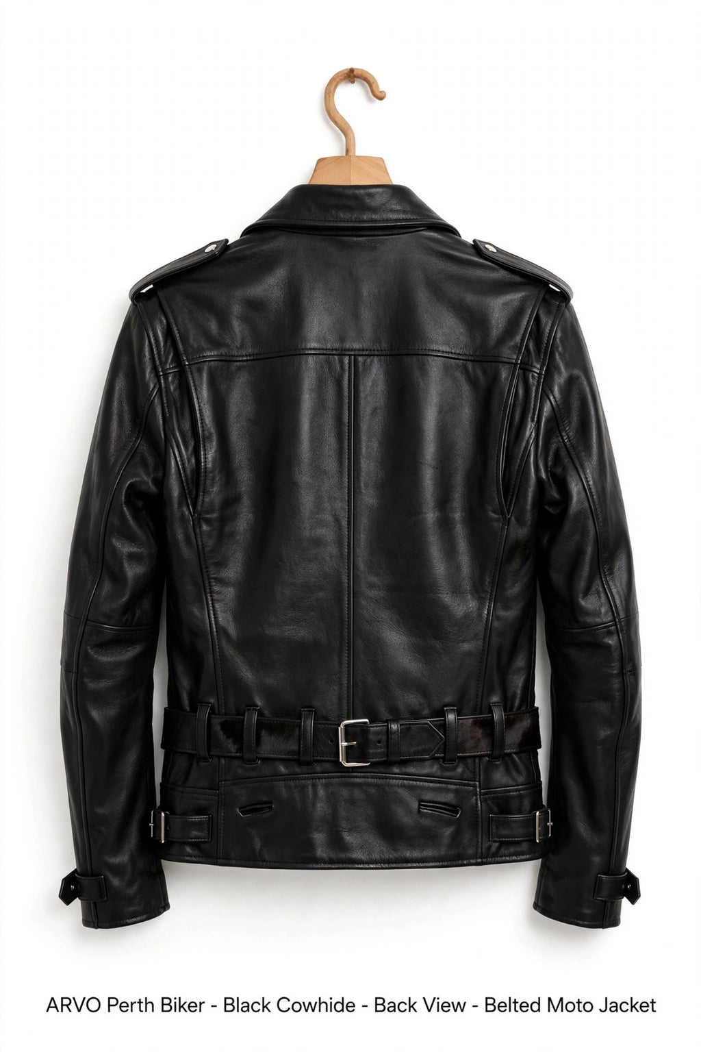 Arvo Perth Biker Black Cowhide On Model - Men's Black Leather Motorcycle Jacket - Classic Biker Style