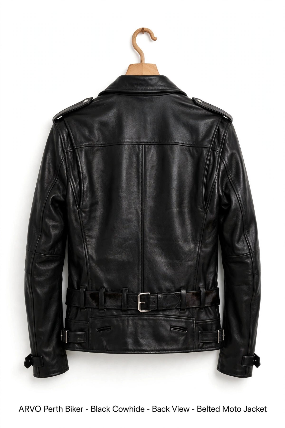 Arvo Perth Biker Black Cowhide On Model - Men's Black Leather Motorcycle Jacket - Classic Biker Style