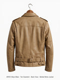 Arvo Oban Biker Tan Goatskin Detail - Pebbled Tan Goatskin Grain with Antique Brass YKK Zipper and Buckle - Premium Leather Texture Close-Up