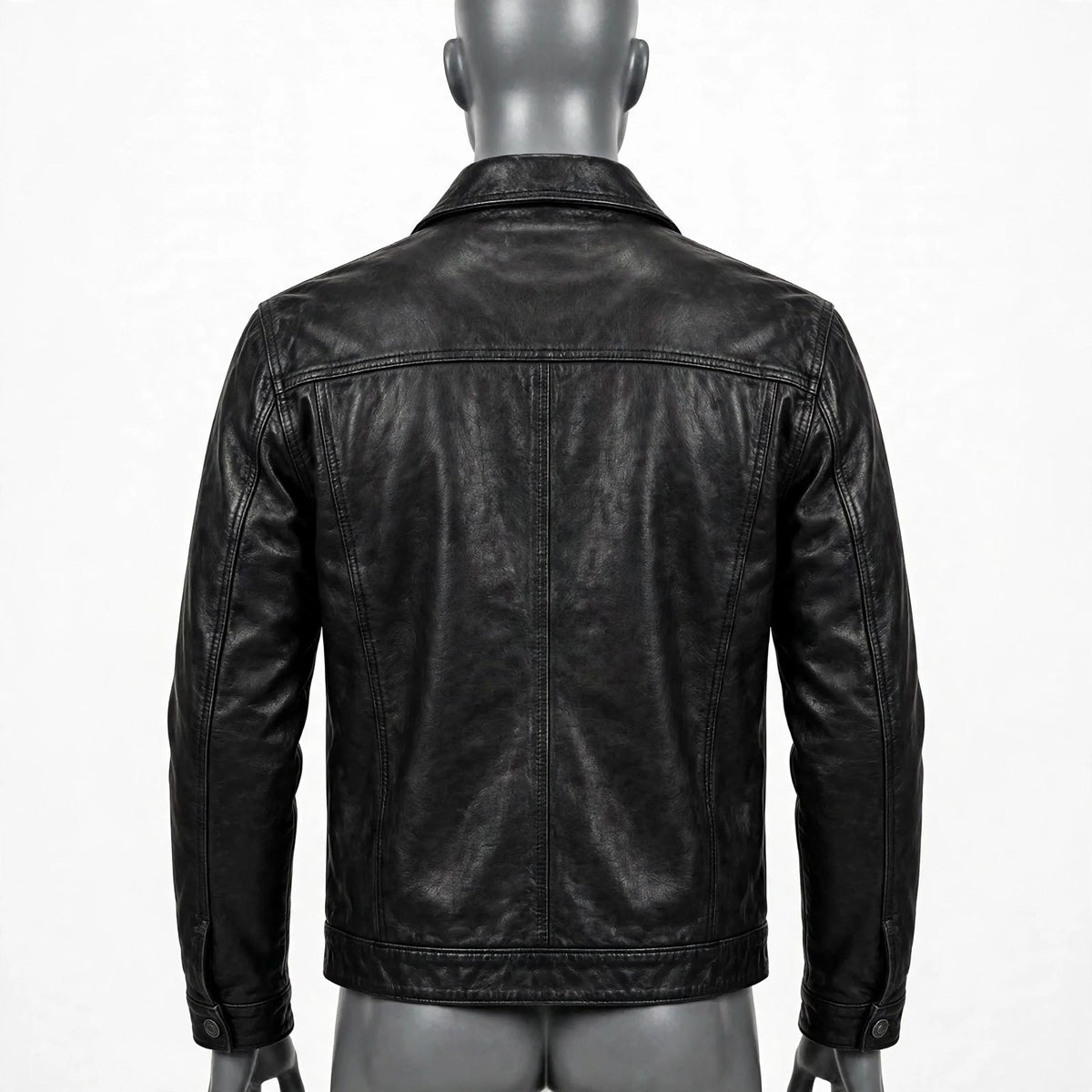 Men's Black Leather Trucker Jacket - Classic Collar | ARVO