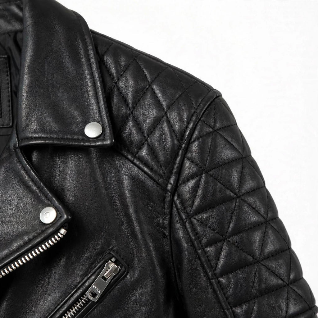 Arvo black diamond quilted lambskin biker jacket for men, photo 3