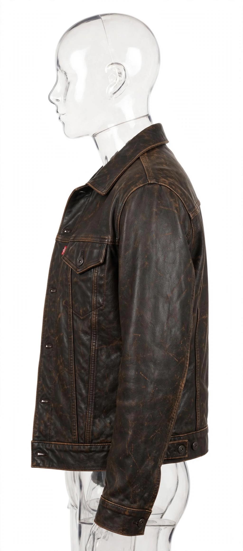 Arvo Trucker distressed antique brown cowhide leather jacket for men, front view