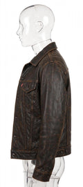 Arvo Trucker distressed antique brown cowhide leather jacket for men, front view