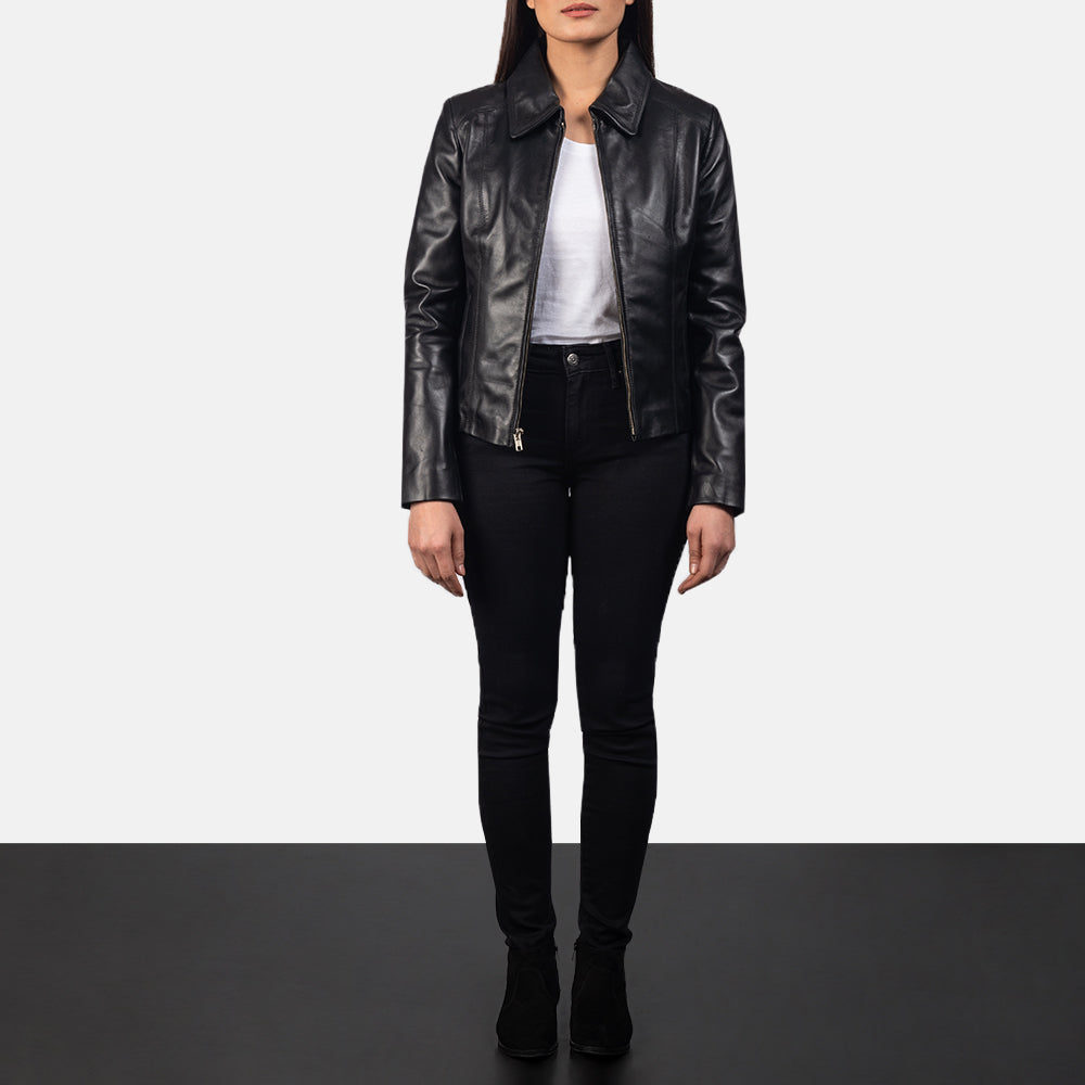Edinburgh black sheepskin leather jacket for women, photo 2