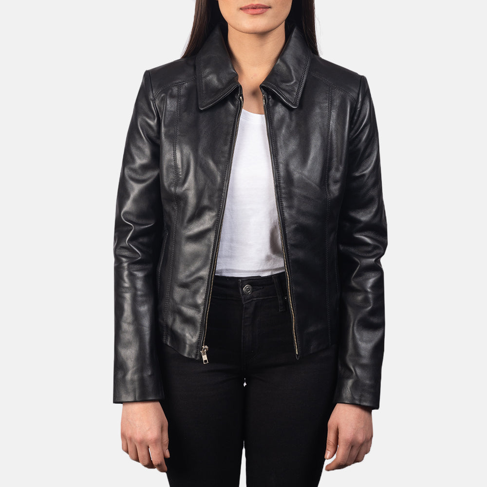Edinburgh black sheepskin leather jacket for women, photo 3