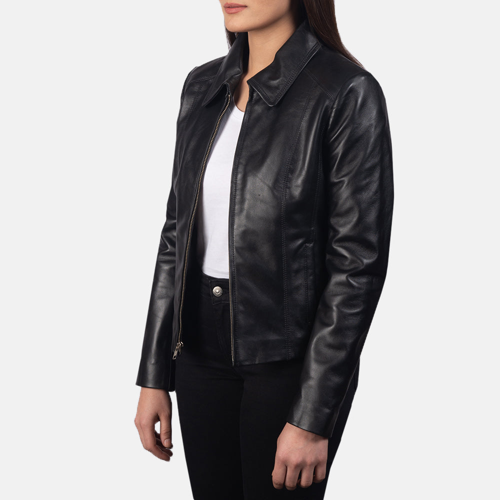 Edinburgh black sheepskin leather jacket for women