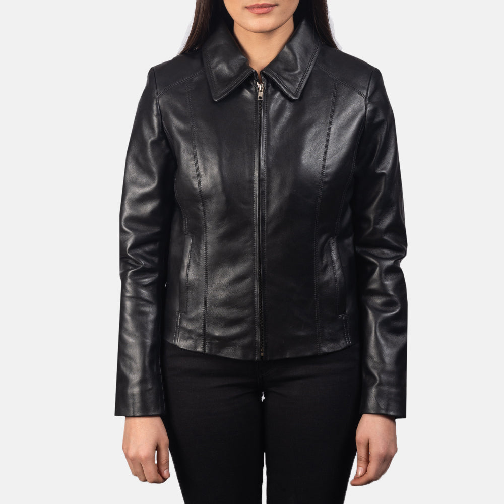 Edinburgh black sheepskin leather jacket for women, photo 4