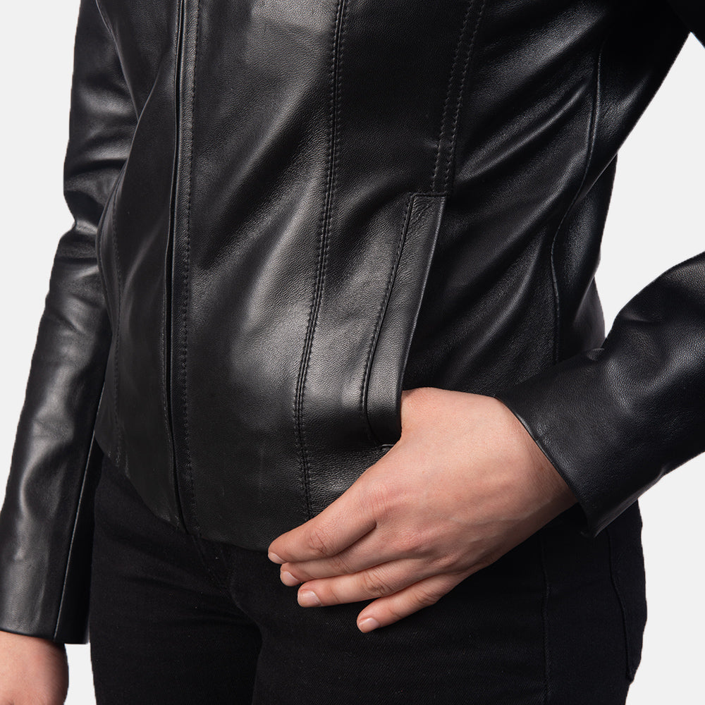 Edinburgh black sheepskin leather jacket for women, photo 6
