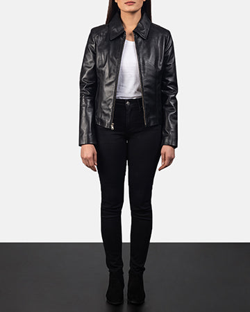Edinburgh black sheepskin leather jacket for women, photo 7