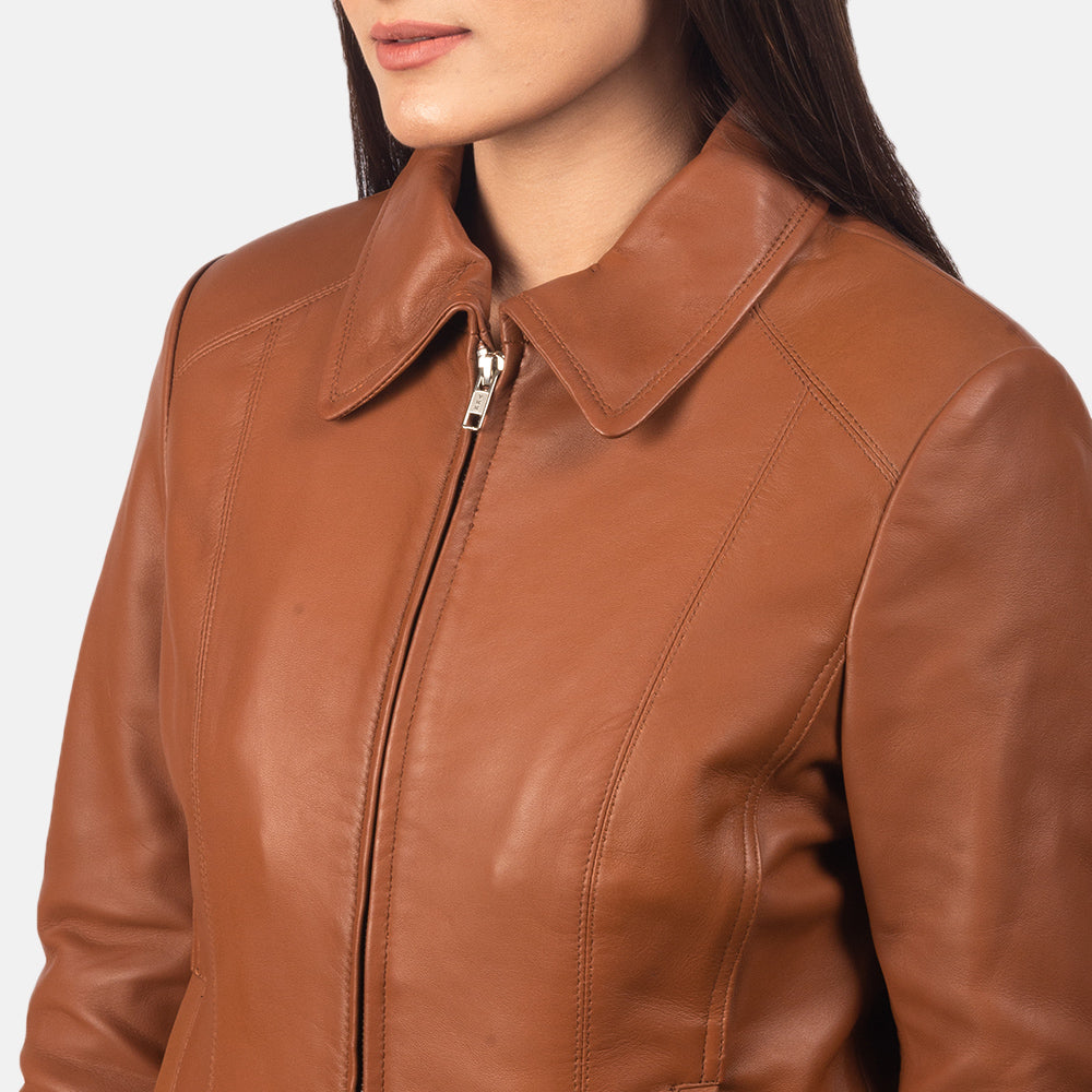 Dundee brown sheepskin leather jacket for women, photo 6