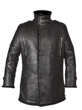 Black Bane coat for men with turndown fur collar, shearling lined