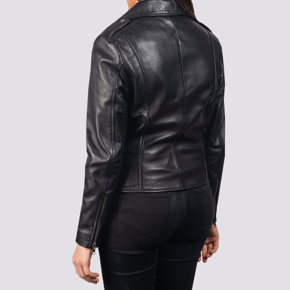 Glasgow black sheepskin moto jacket for women, photo 5