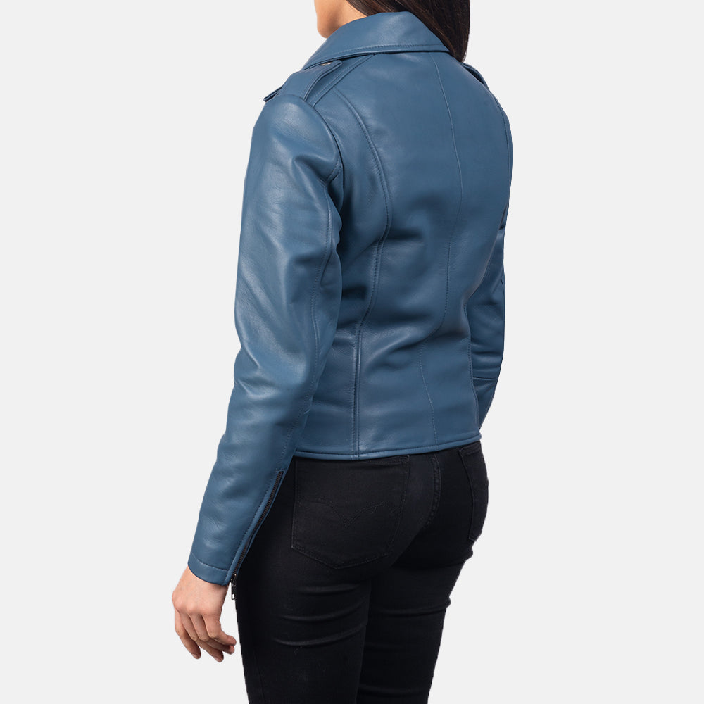 Leven blue sheepskin biker jacket for women, photo 5