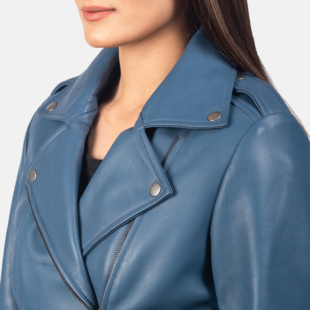 Leven blue sheepskin biker jacket for women, photo 6