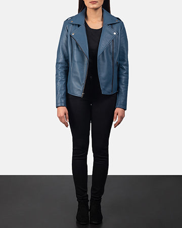 Leven blue sheepskin biker jacket for women, photo 7