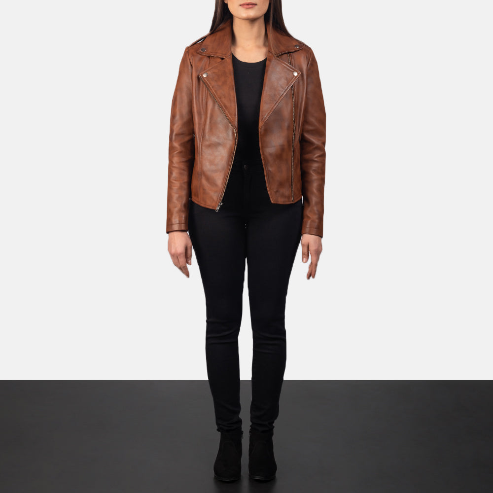 Forfar brown sheepskin moto jacket for women, photo 2
