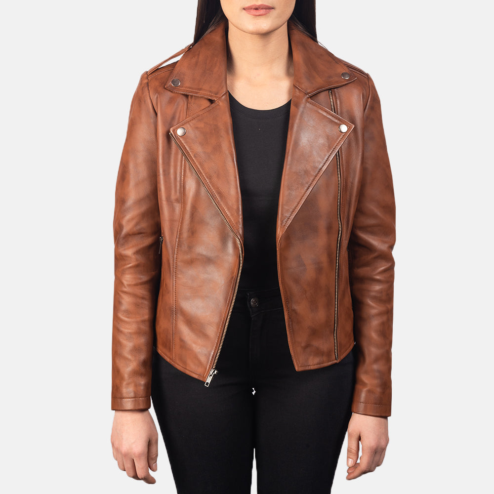 Forfar brown sheepskin moto jacket for women, photo 3
