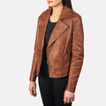 Forfar brown sheepskin leather moto jacket for women