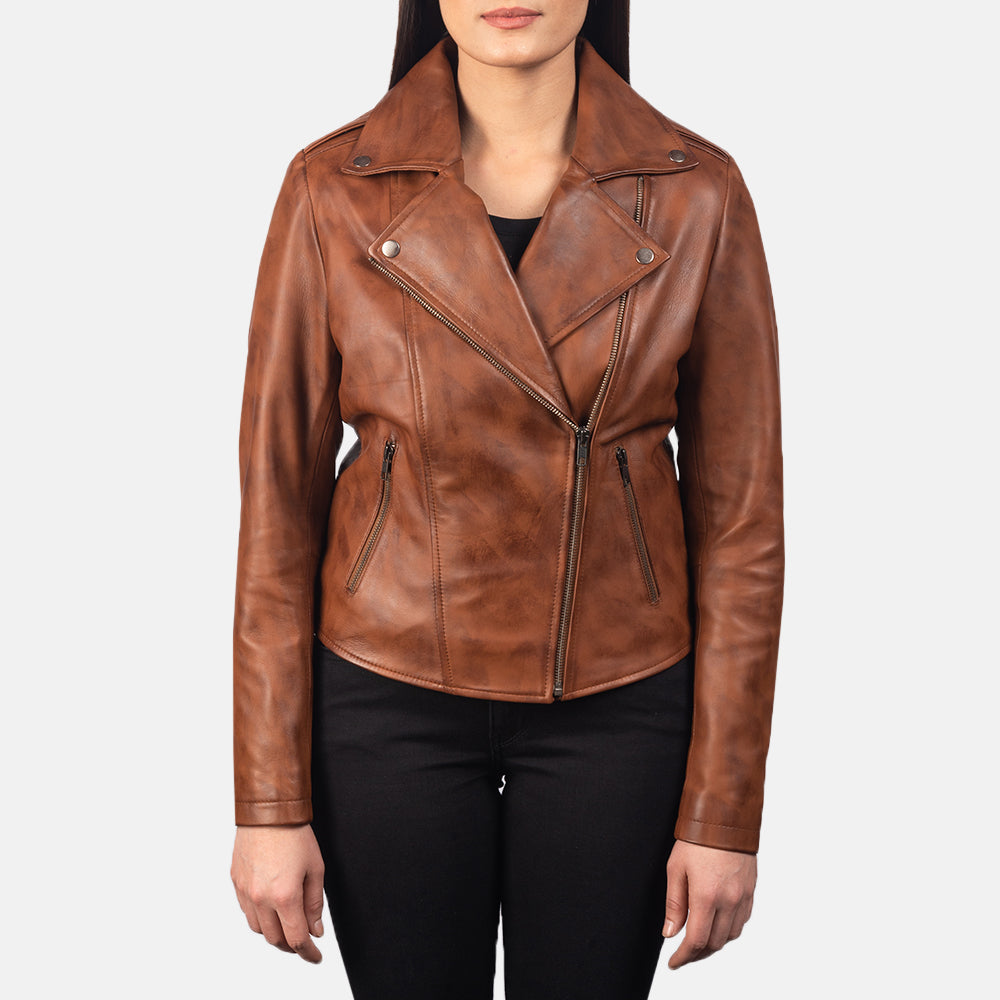 Forfar brown sheepskin moto jacket for women, photo 4