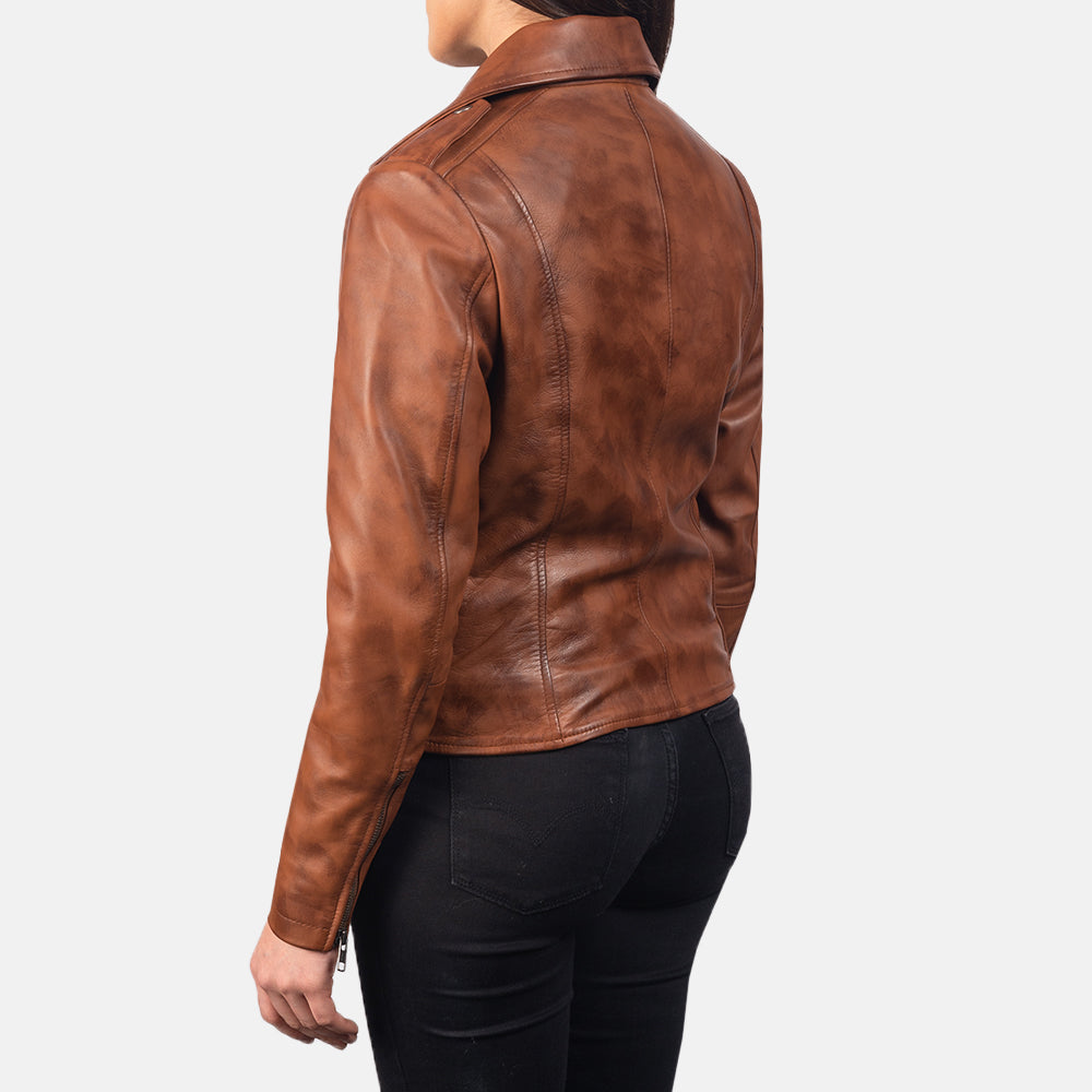 Forfar brown sheepskin moto jacket for women, photo 5