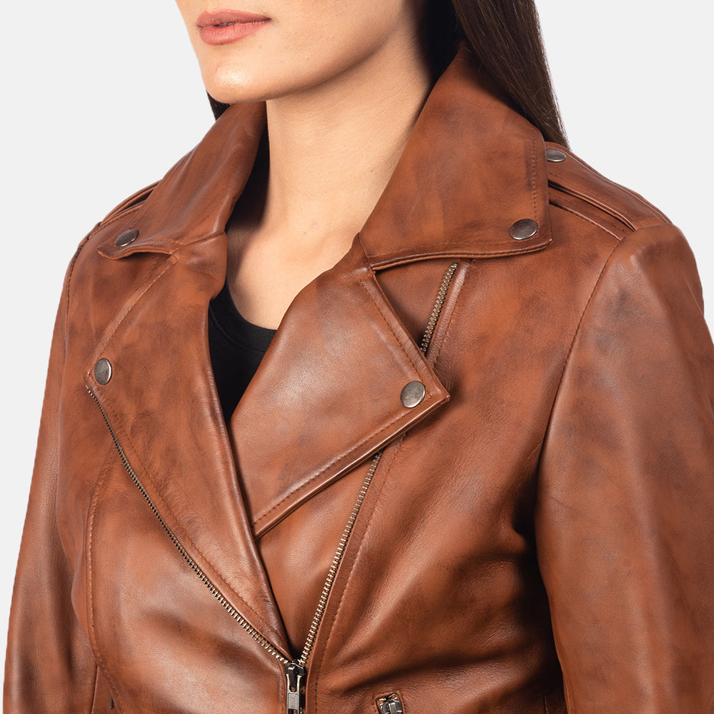 Forfar brown sheepskin moto jacket for women, photo 6