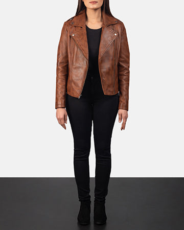 Forfar brown sheepskin moto jacket for women, photo 7