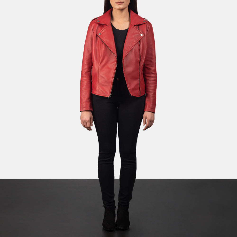 Hamilton red sheepskin biker jacket for women, photo 2