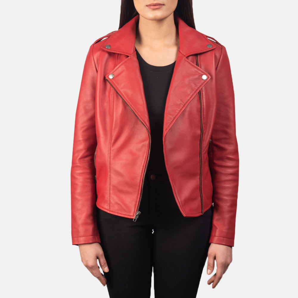 Hamilton red sheepskin biker jacket for women, photo 3