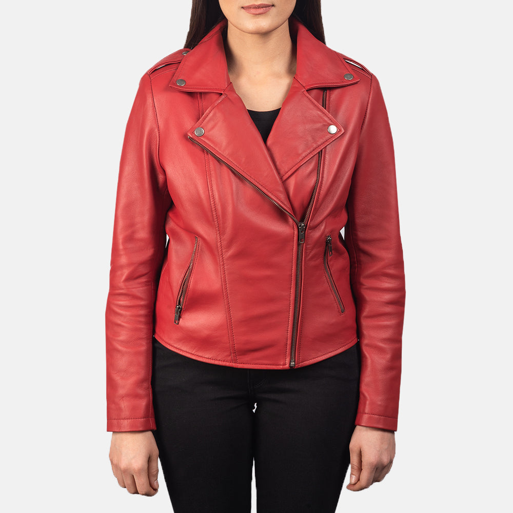 Hamilton red sheepskin biker jacket for women, photo 4