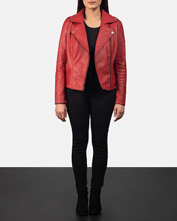 Hamilton red sheepskin biker jacket for women, photo 7
