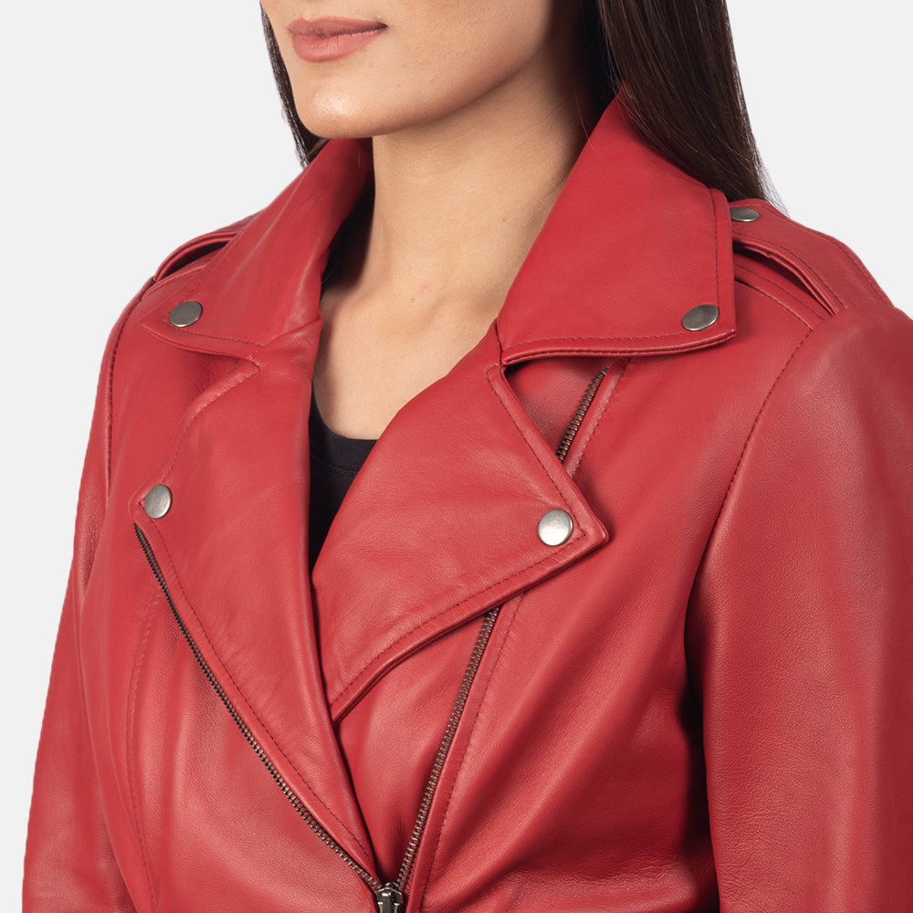 Hamilton red sheepskin biker jacket for women, photo 6