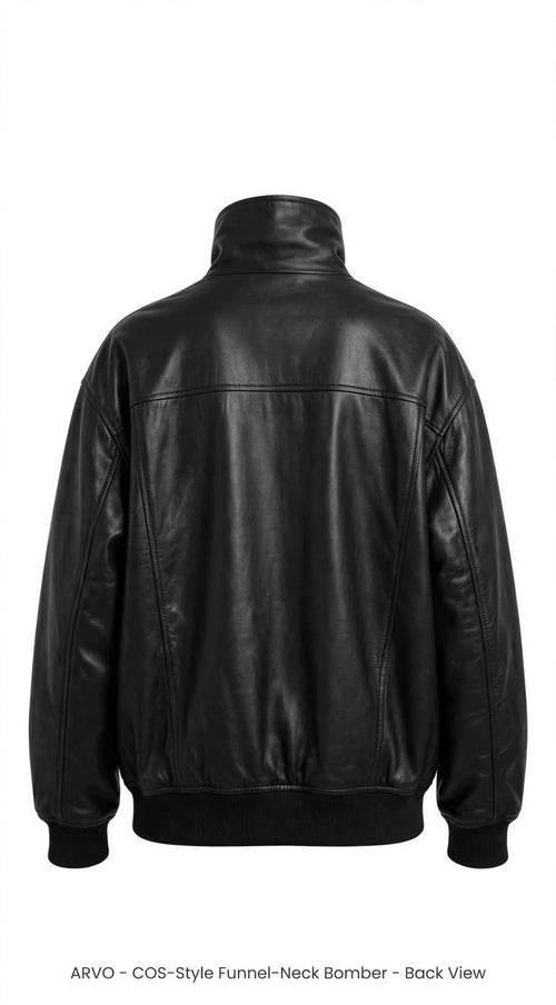 Arvo oversized funnel-neck black lambskin bomber jacket, photo 2